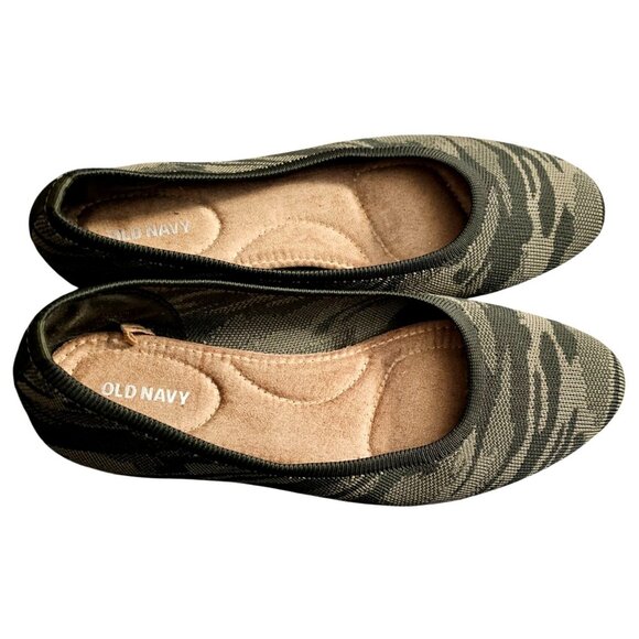Old Navy Green Camo Print Ballet Flats Womens Size 8 Textured Canvas Slip-On Sho - Picture 3 of 9